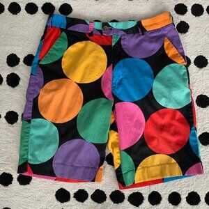 Loudmouth Golf Shorts Men 34 Multicolour Polka Dot Black Cotton Stretch Colorful